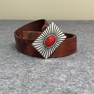 Berenice Brown Leather Belt with Silver-Tone Buckle